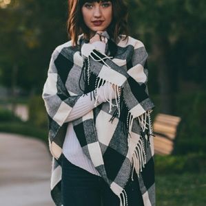 Black and white plaid poncho